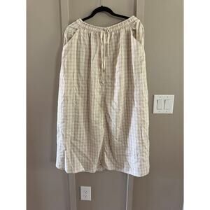 NWT MAX STUDIO Maxi Plaid Gingham Linen Blend Long Skirt Cream/Tan SZ L